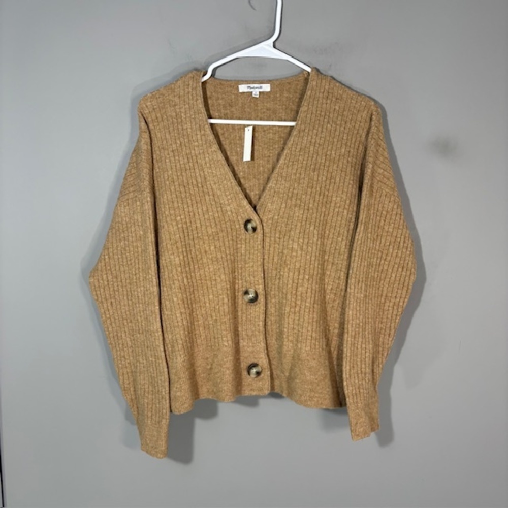 Madewell Cardigan Sweater Womens S Beige Wool Alpaca Ribbed Button V Neck Knit